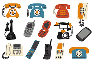 Retro Phones Set, an Illustration by alexdndz
