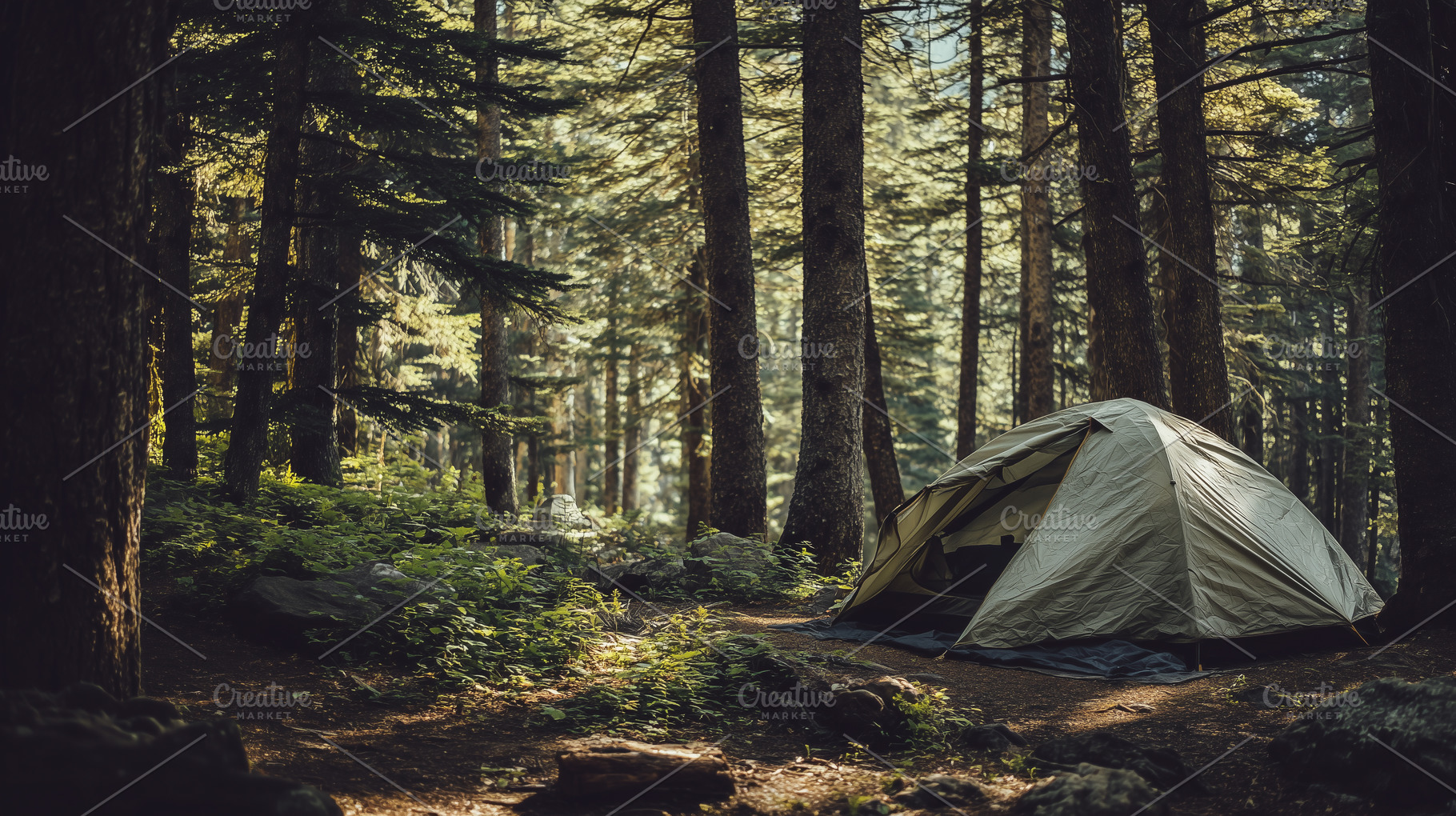 Camping tent in a peaceful forest, a Nature Photo by MistyDay