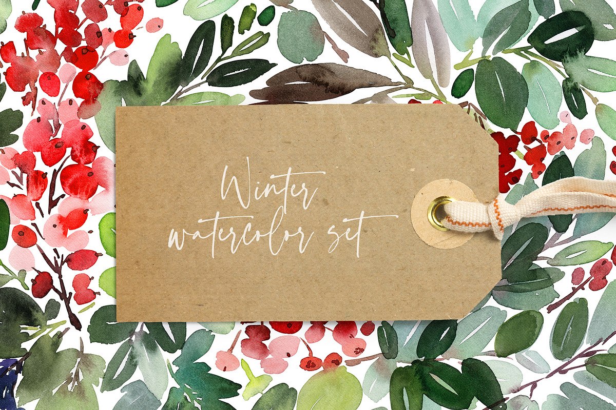 Winter Berries Watercolor Set, a Card Template by Karma (Photo 1 of 12)