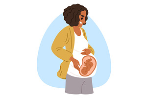 Happy pregnant woman with baby in, a Person Illustration by Vectorbuum