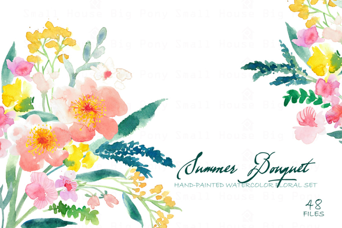 Summer Bouquet - Watercolor Clipart, a Decorative Illustration by SmallHouseBigPony (Photo 4 of 4)