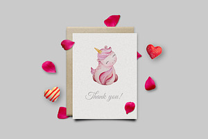 Watercolor Valentine Unicorn Clipart