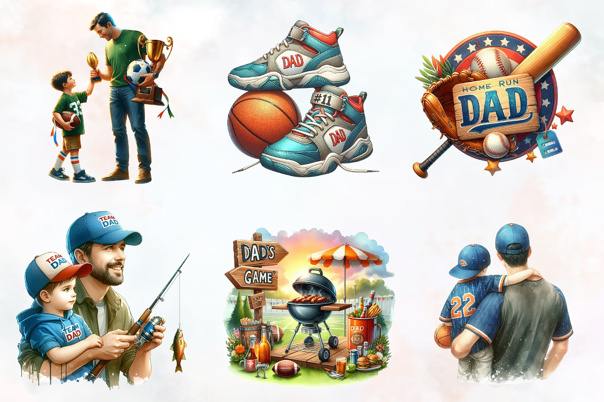 Sports Fathers Day Watercolor Png, an Illustration by RobertsArt (Photo 6 of 8)