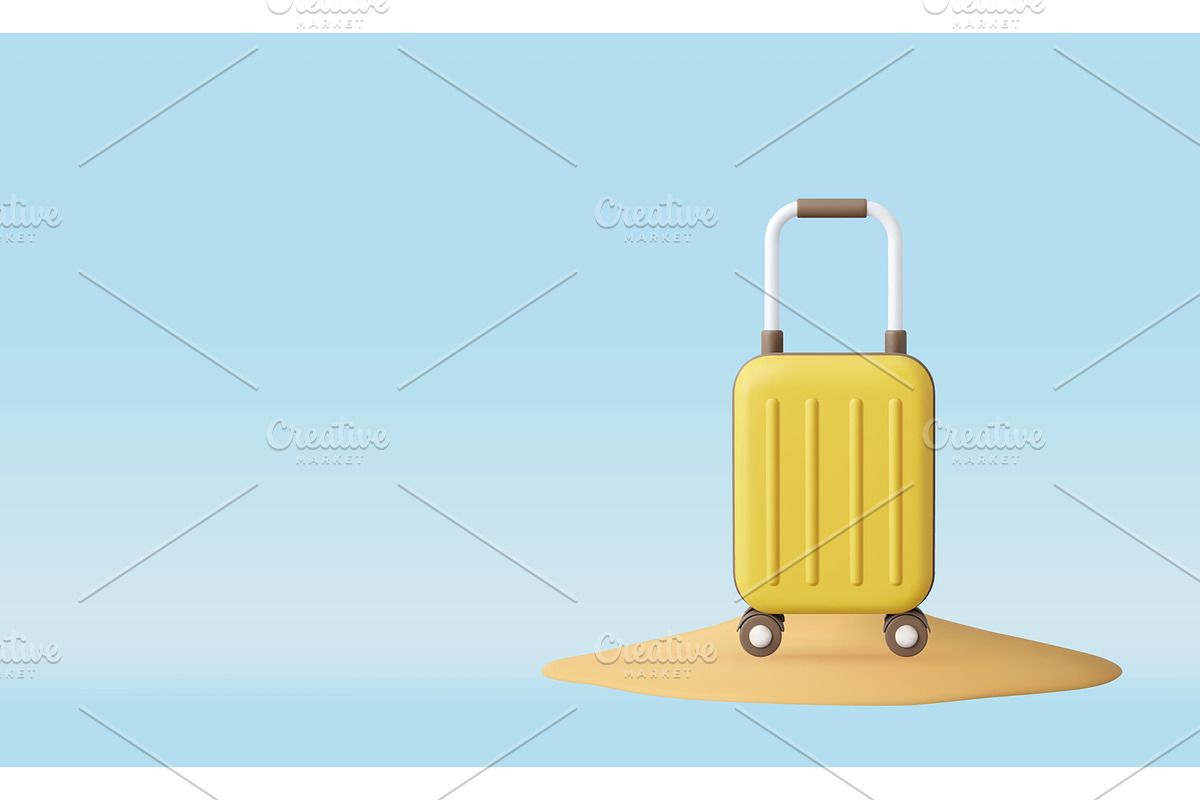 3d Suitcase on sand beach, a Transportation Illustration by ModVector