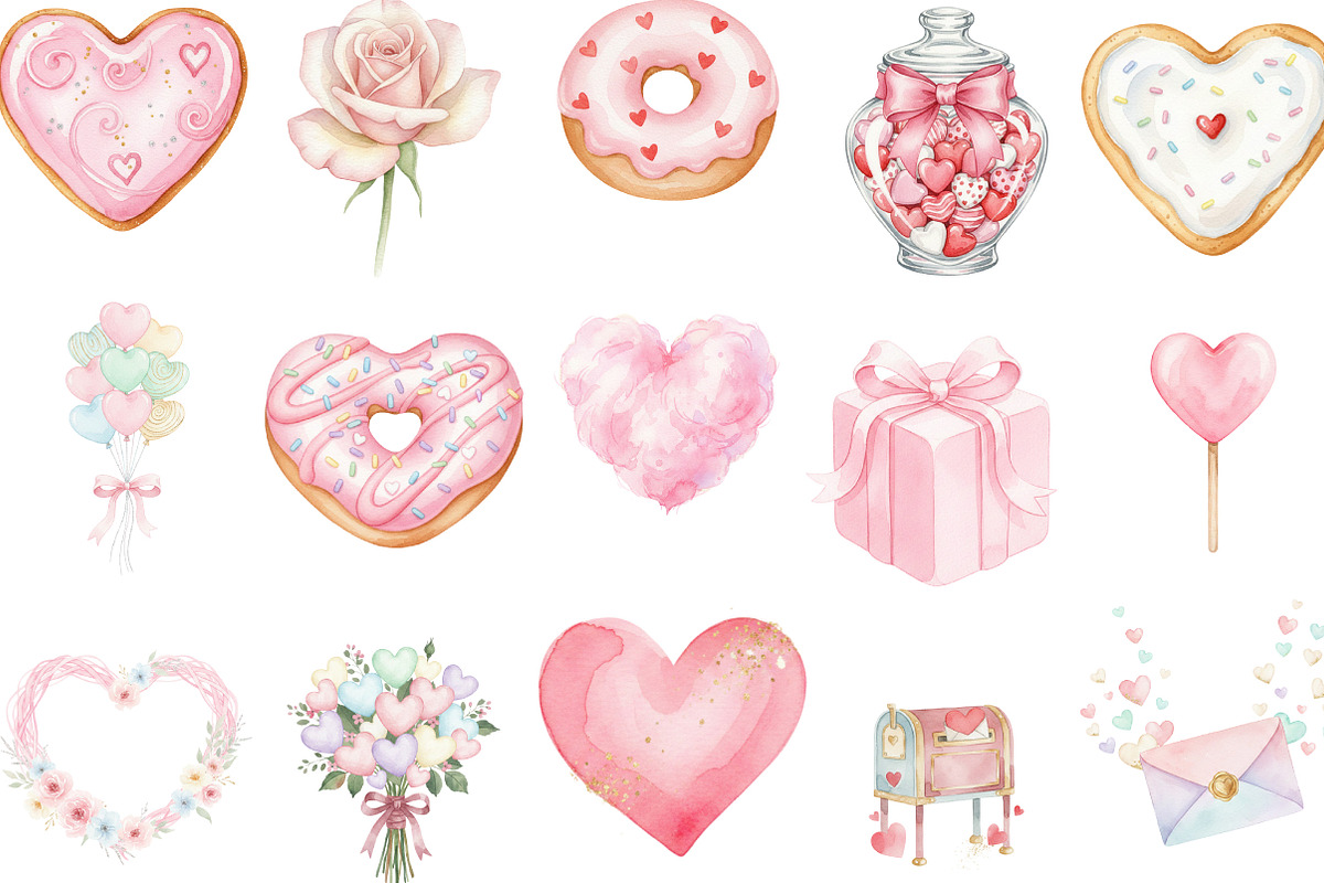Watercolor Valentine's Day Clipart, an Illustration by Designking (Photo 2 of 5)