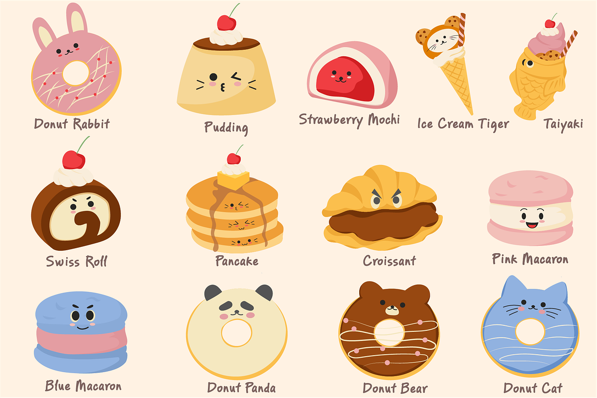 Funny Kawaii Food - Flat Vector, an Object Graphic by Artnivora.Std (Photo 3 of 4)