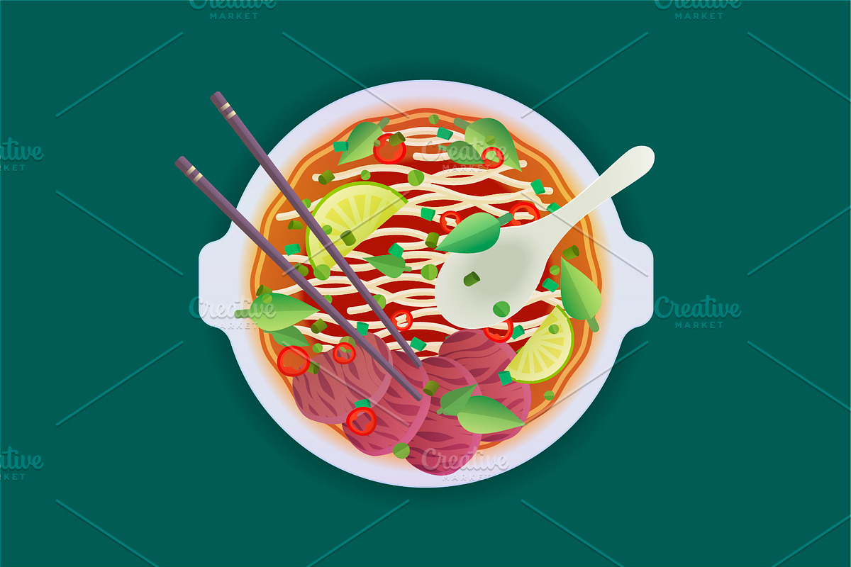Pho Bo soup, a Food Illustration by GlebTagirov (Photo 2 of 2)