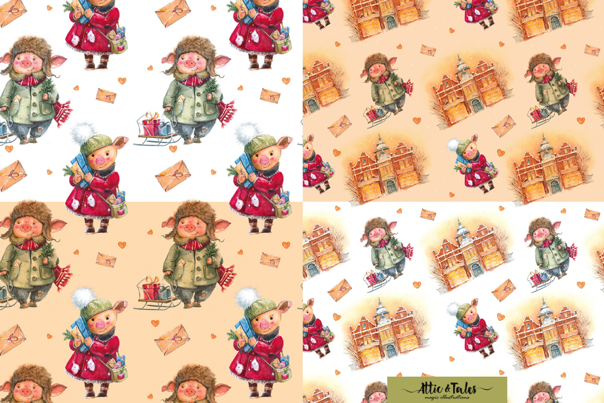 Watercolor Cute Christmas Pigs, a Graphic by atticandtales (Photo 6 of 6)