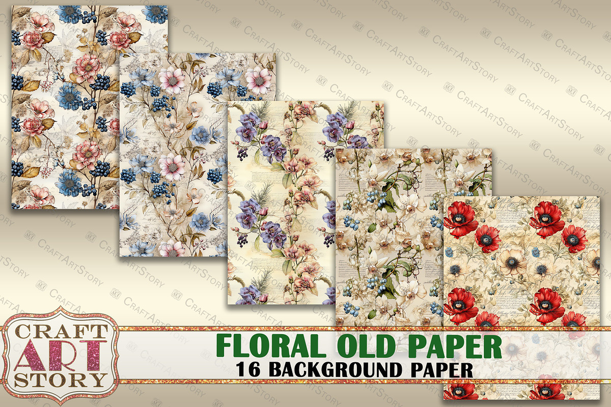 Kit Backgrounds Floral old paper, a Background Graphic by CraftArtStory (Photo 2 of 5)