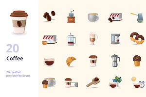 Coffee Icon Set. 3D Color Vector