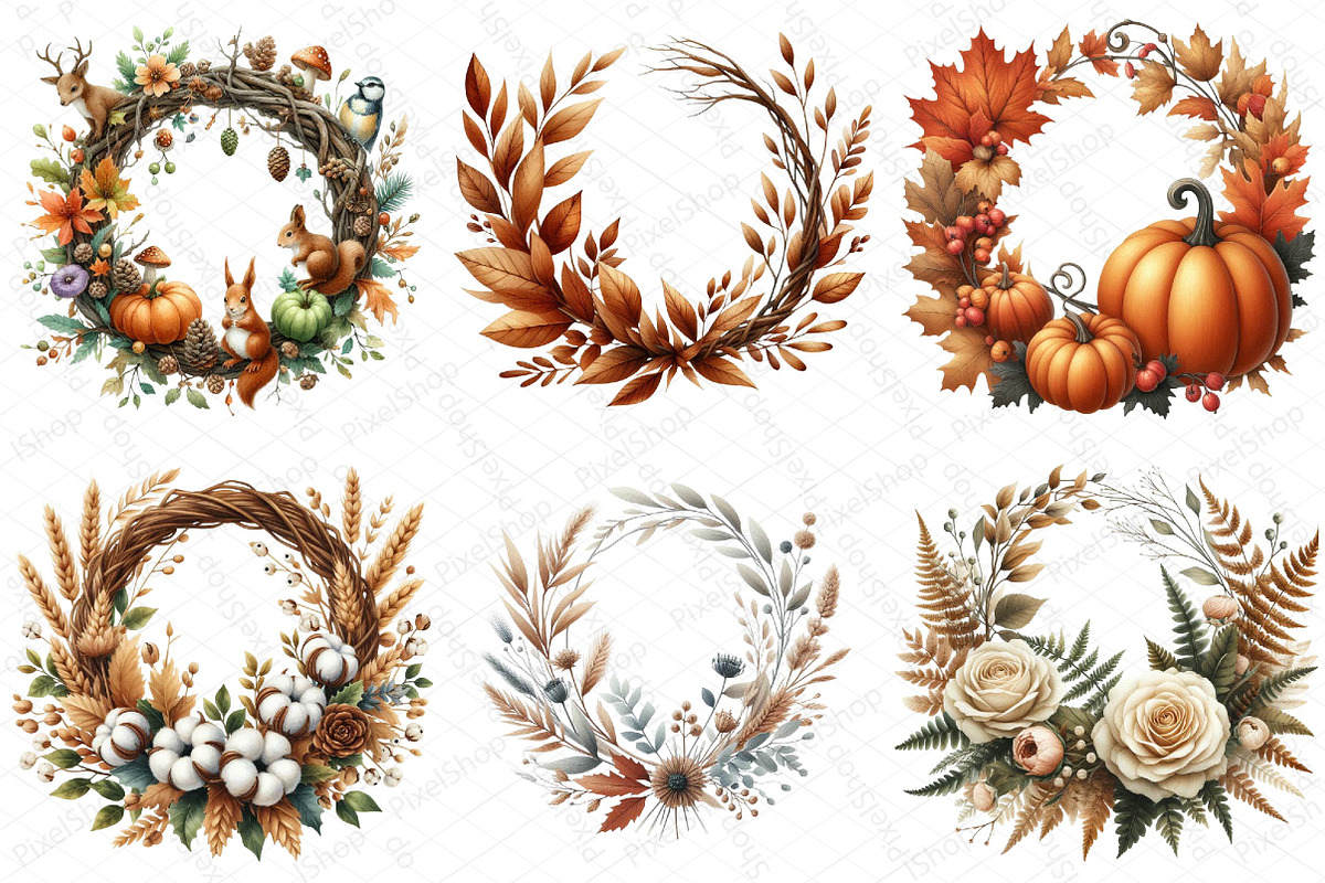 Watercolor Autumn Wreath Clipart Bun, an Illustration by DreamPrint404 (Photo 5 of 6)