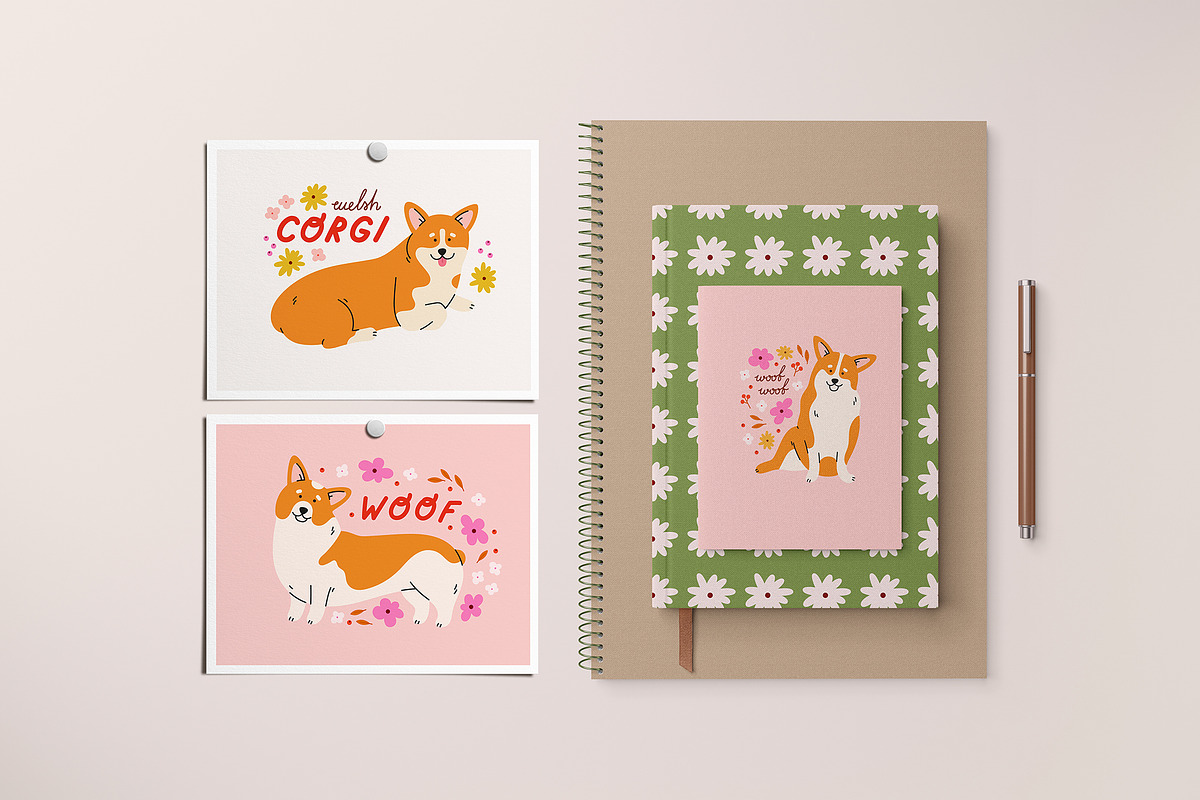 Corgi dogs and flowers., an Animal Illustration by Sweet Corner (Photo 2 of 7)