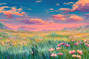 Colorful flowers bloom in a vast, a Photo by Pavel_design