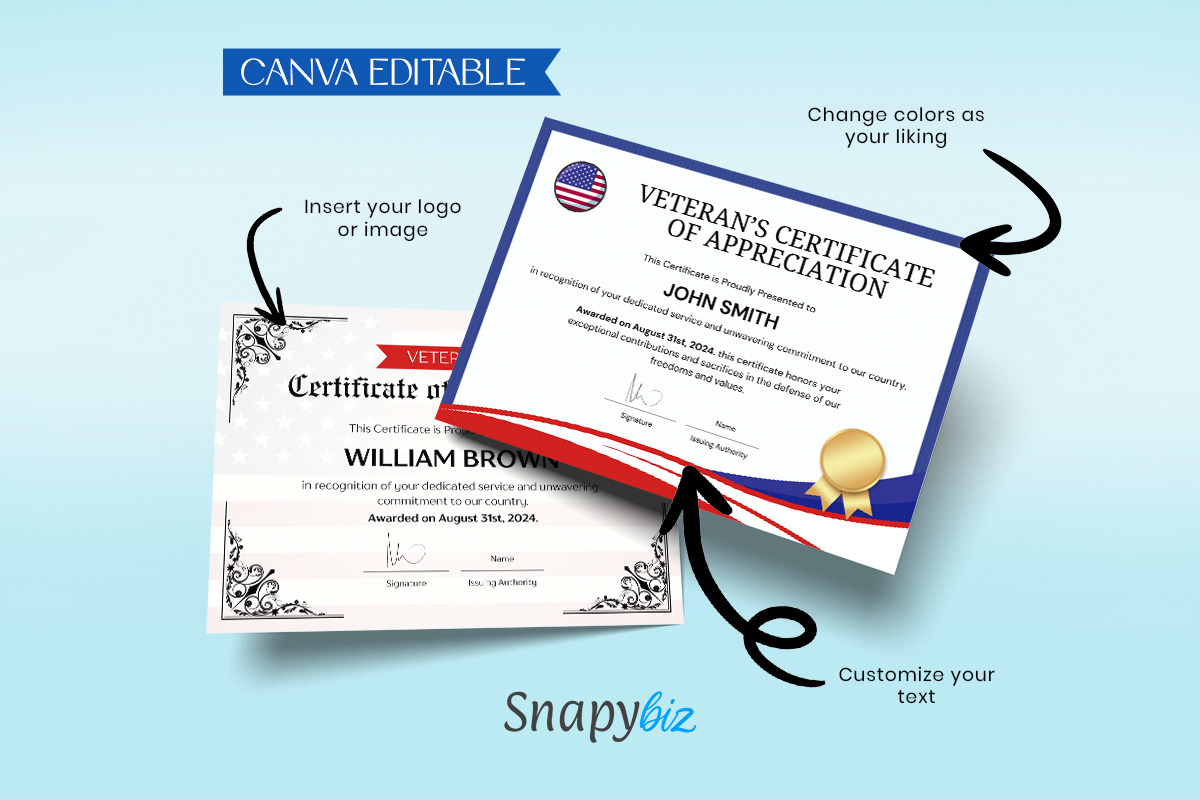 American Service Certificate Canva, a Card Template by Snapybiz (Photo 2 of 11)