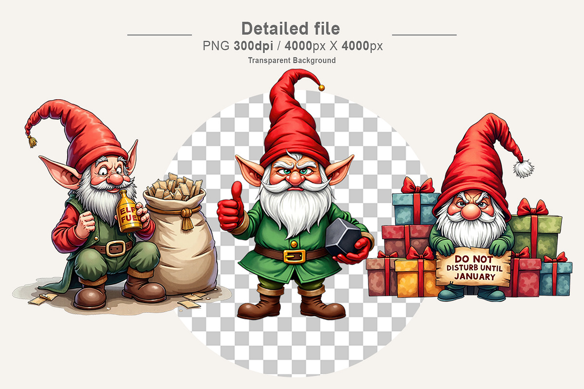 Sarcastic Christmas Gnome Clipart, an Illustration by Artnoy (Photo 3 of 8)