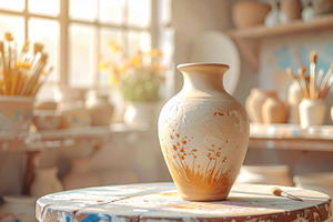 Hand-Painted Ceramic Vase in Sunlit Studio, an Arts & Entertainment Photo by Davizro's Market