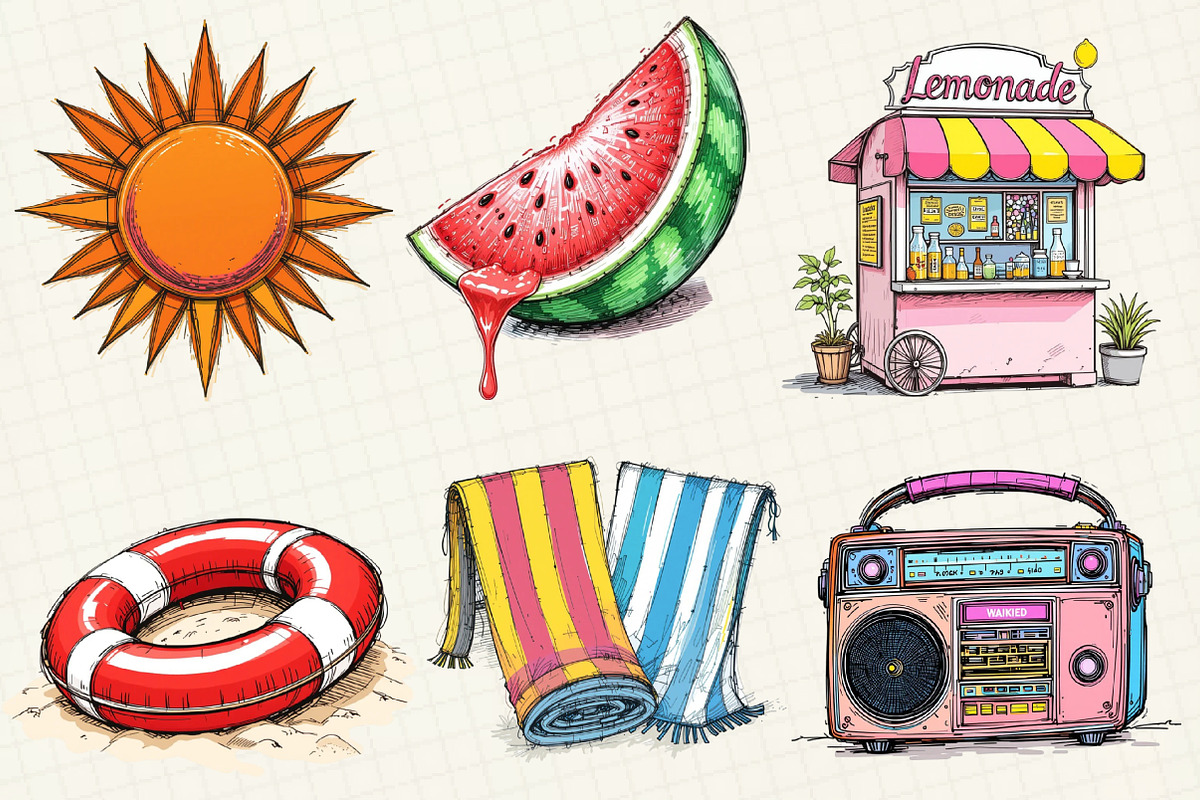 Retro Summer Beach Clipart, an Illustration by OK Design (Photo 5 of 5)