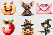 Watercolor Kawaii Halloween Clipart, an Illustration by Black Bird Studio (Thumbnail 2 of 6)