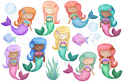 Watercolor Mermaid Illustrations, an Illustration by Doodle and Stitch (Thumbnail 2 of 2)