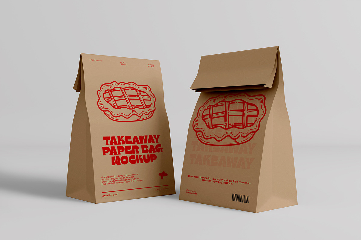 Takeaway Paper Bag Packaging Mockup, a Packaging Mockup by VanillineGraph (Photo 2 of 4)