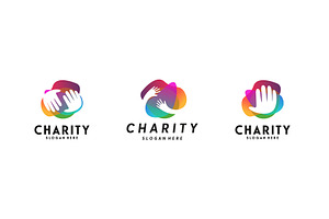 Set Of Colorful Raised Hand Logo