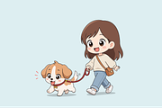 Girl Walking Her Happy Puppy Cartoon, a Person Illustration by Artpon Illustration (Thumbnail 3 of 3)