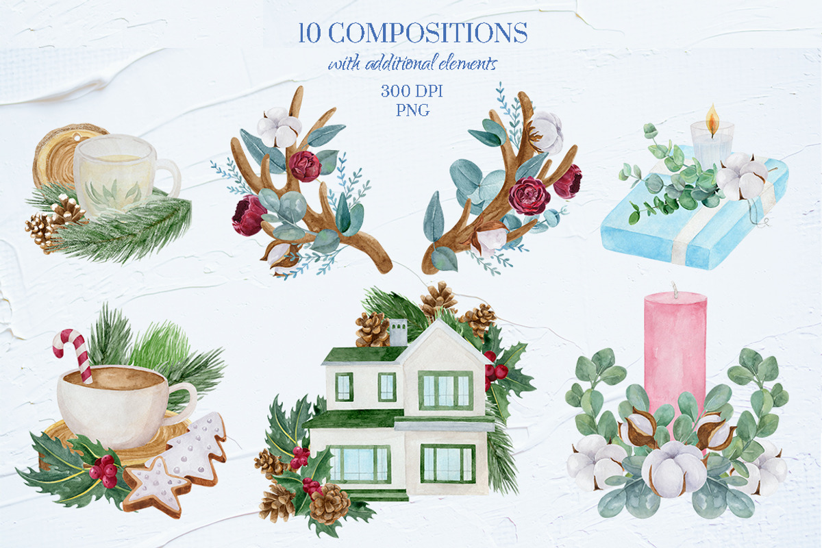 WINTER GREENERY WATERCOLOR SET, a Decorative Illustration by Kate Galunga Artstore (Photo 6 of 9)