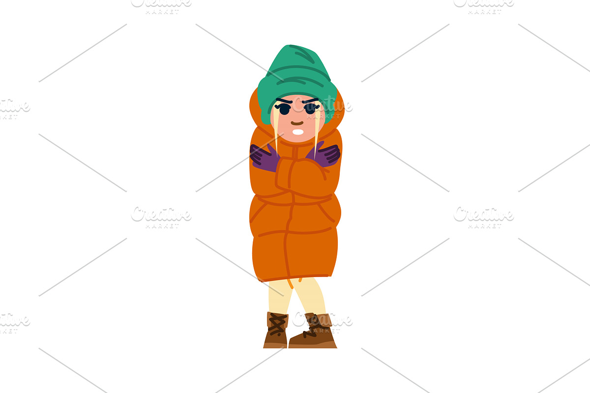 Frozen girl shivering in winter, an Object Illustration by pikepicture