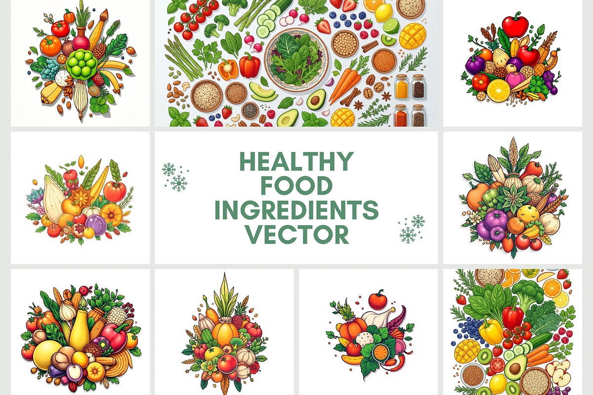 39 Vector Healthy Food Ingredients, an Object Graphic by adenpinkstore (Photo 1 of 16)