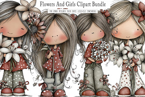 Flowers And Girls Clipart, an Illustration by SinaCreation