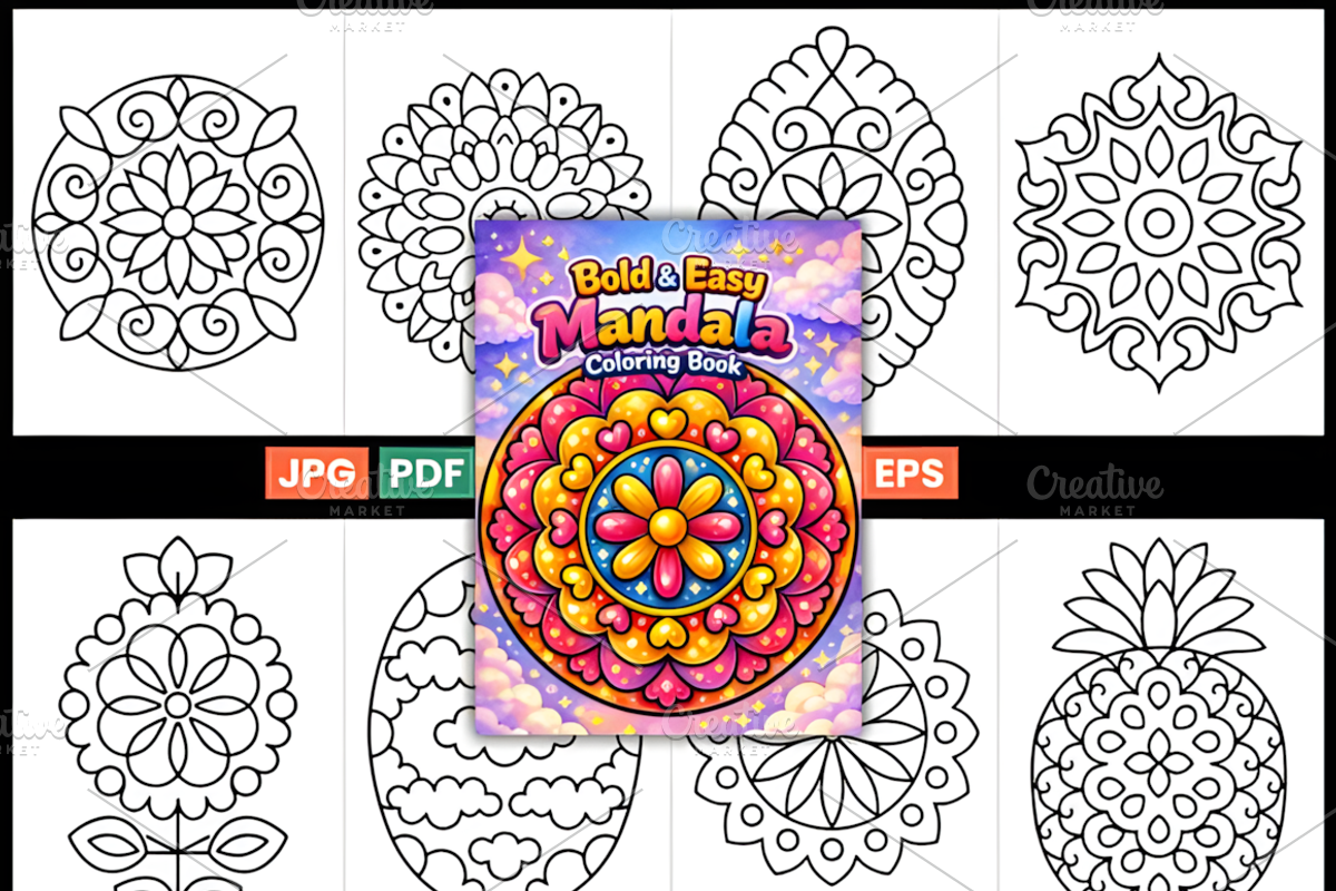 Bold & Easy Mandala Coloring Page, a Decorative Illustration by Design Station (Photo 2 of 3)