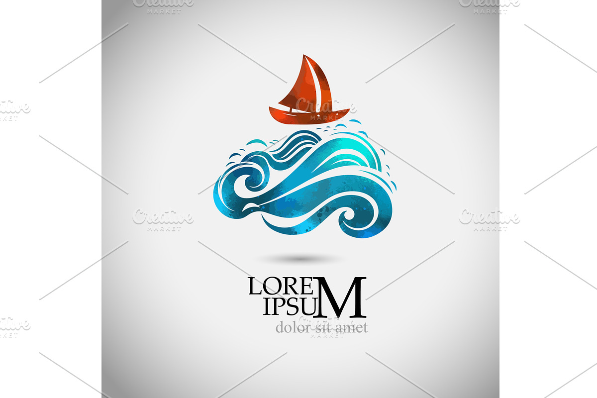 Logo sea and red boat. Not AI, a Transportation Illustration by Nenahliadava Design
