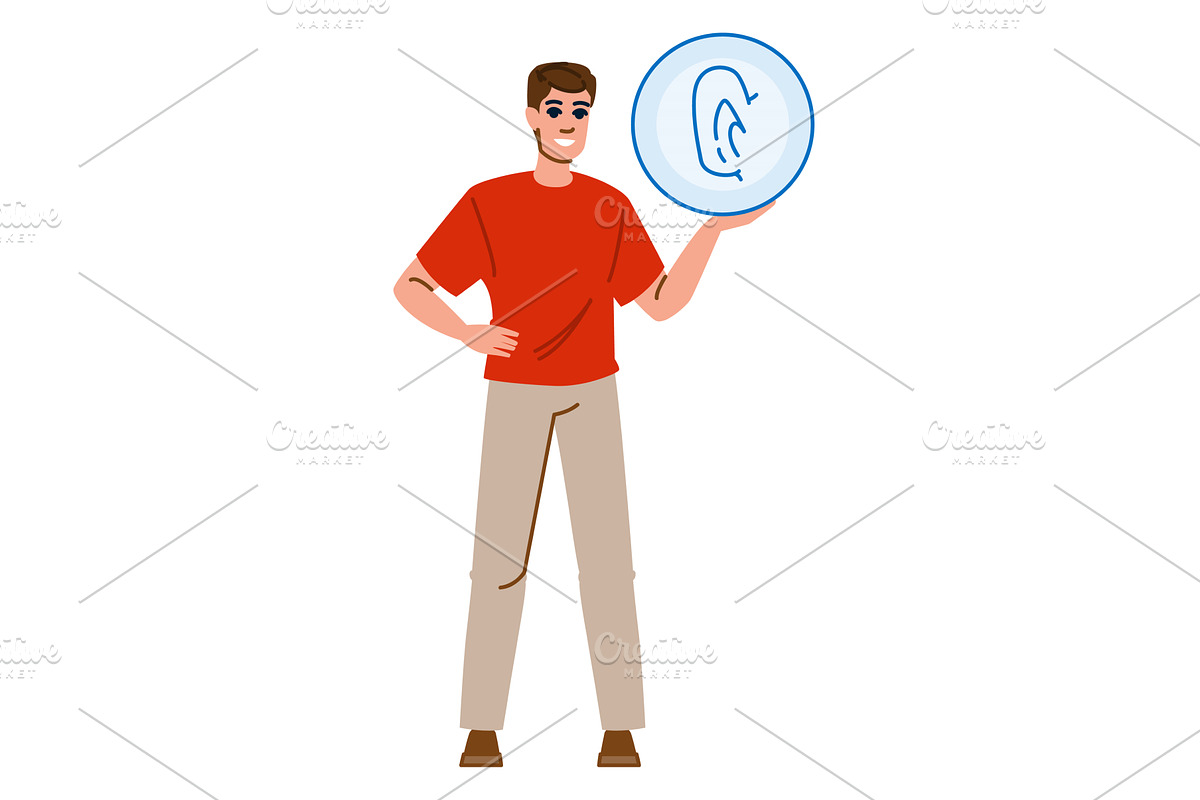 Man showing ear icon representing, an Education Illustration by pikepicture