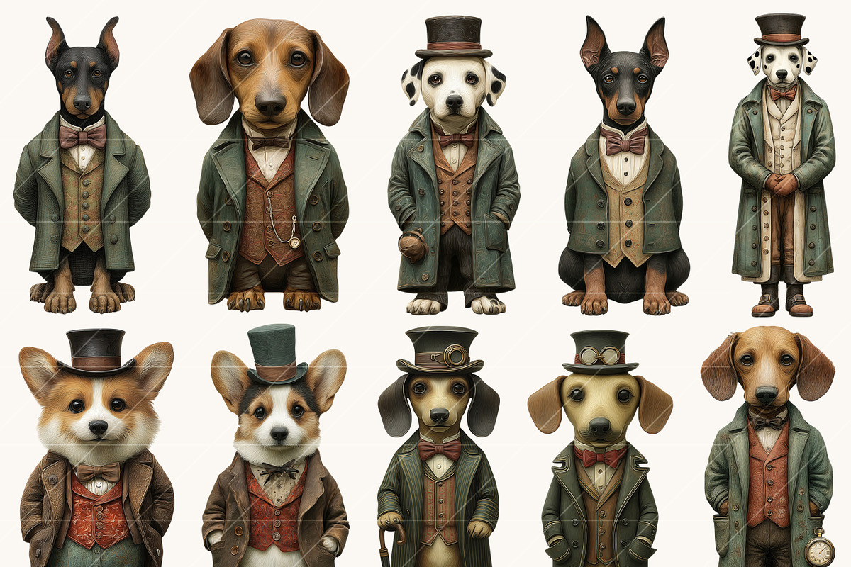 Vintage Dogs Clipart Bundle, an Animal Illustration by Design Scotch (Photo 2 of 8)