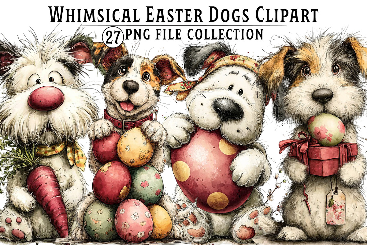 Whimsical Easter Dogs Clipart, an Illustration by Dream Creation (Photo 1 of 6)