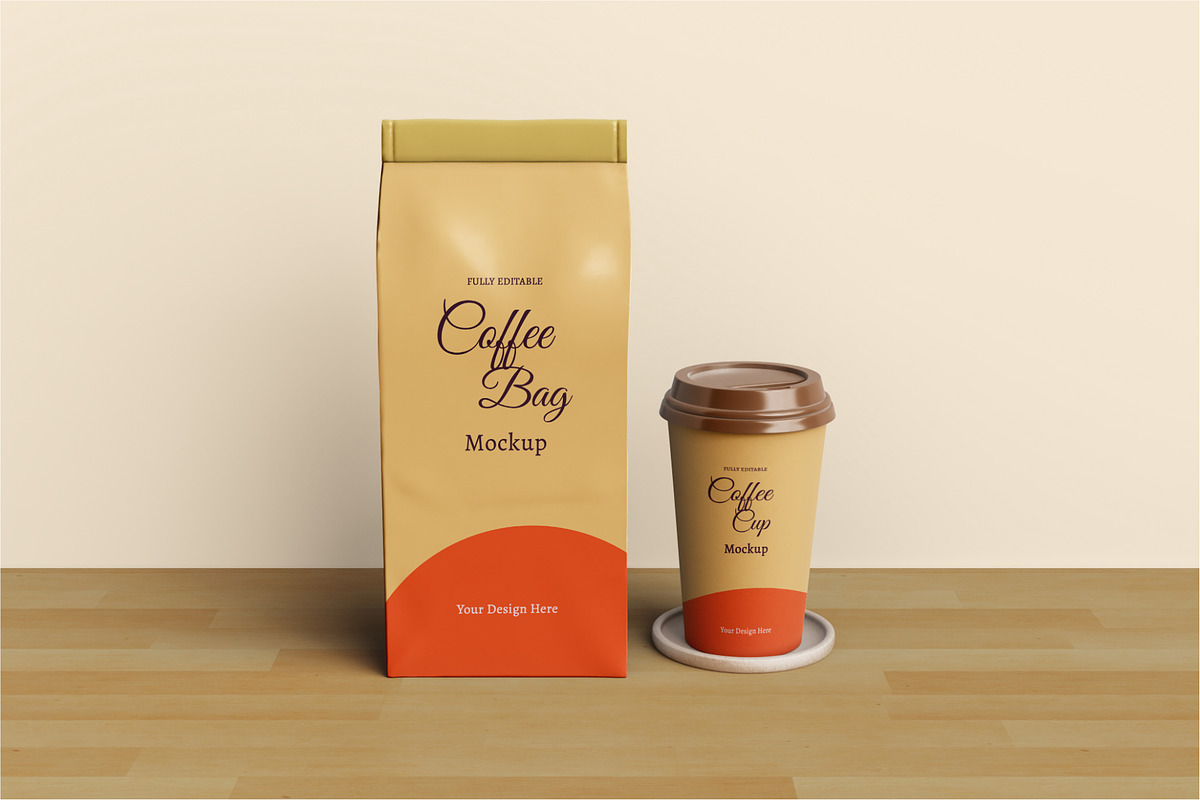 Coffee bag and coffee cup mockup, a Cups & Container Mockup by Runend (Photo 21 of 22)