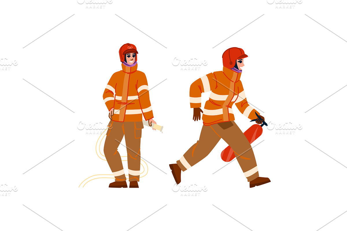 bravery firefighter woman vector, a Person Illustration by pikepicture