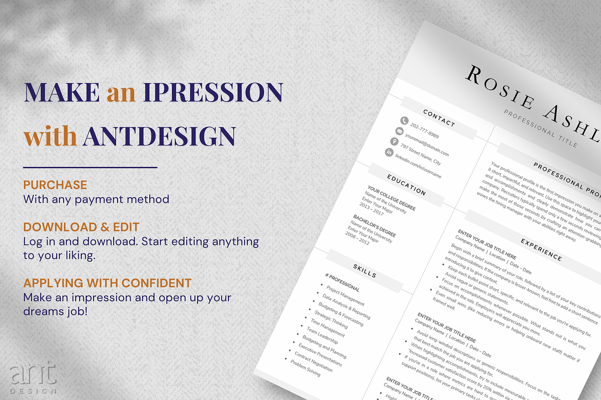 Modern Resume Template - Rosie, a Resume Template by AntDesignStudio (Photo 9 of 9)