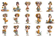 Whimsical Sunflower Girl Clipart, a Seasonal Illustration by OK Design (Thumbnail 3 of 6)