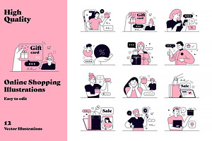 Online Shopping Illustrations set, a Person Illustration by Creative Graphics