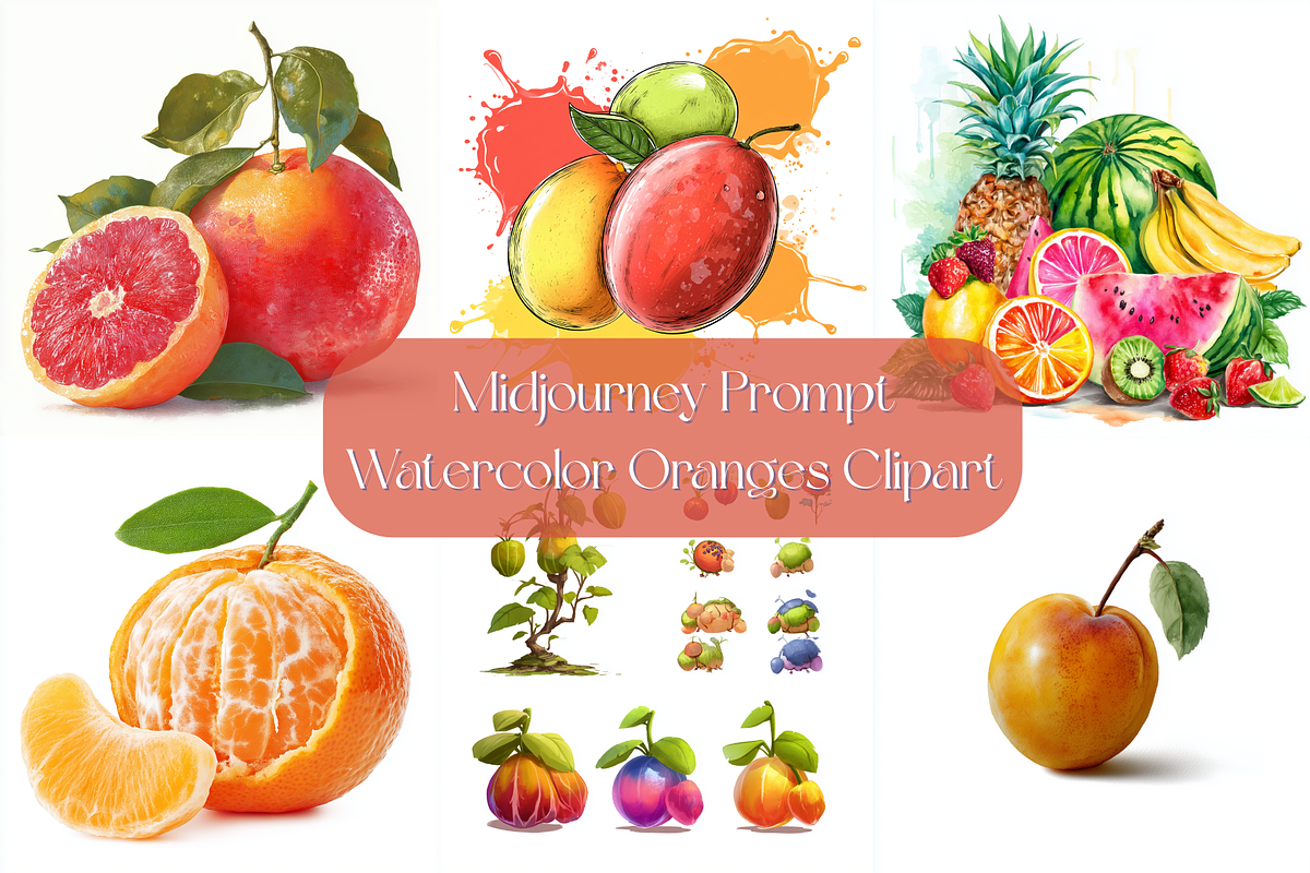 Prompt Watercolor Oranges Clipart, a Decorative Illustration by Creative design (Photo 1 of 7)