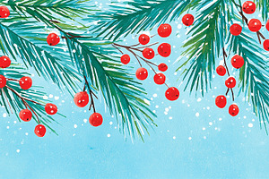 Festive watercolor pine branches and, a Holiday Photo by MistyDay