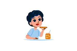 Boy enjoying slice of pizza and, a Food Illustration by pikepicture