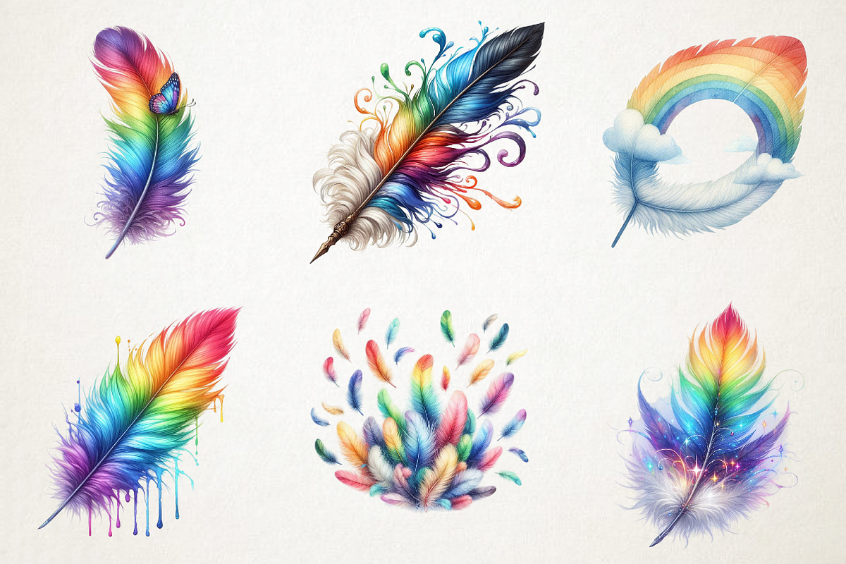 Rainbow Watercolor Feathers Clipart, an Illustration by RobertsArt (Photo 2 of 7)