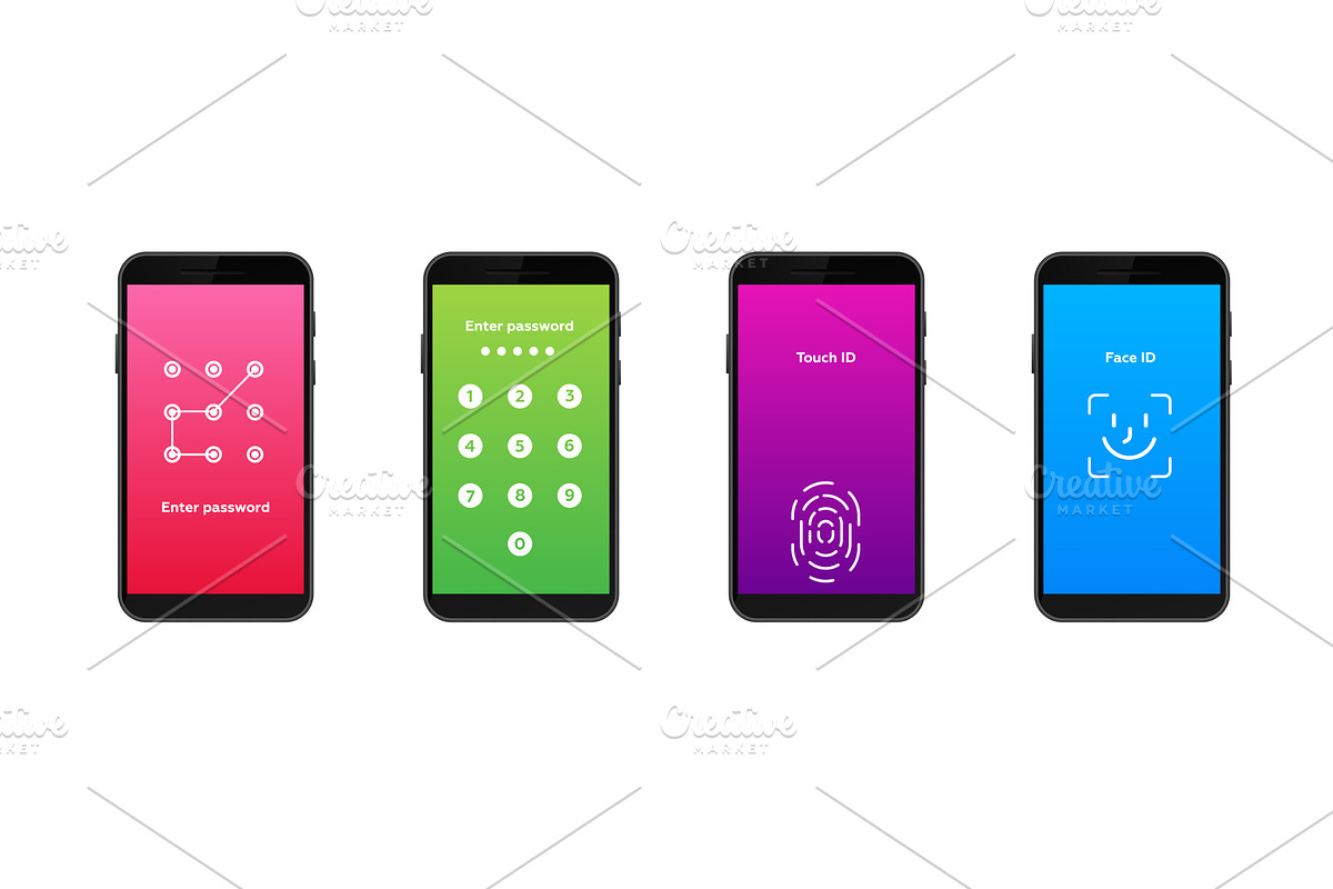 Four smartphones showing different, a Technology Illustration by skripnikbb