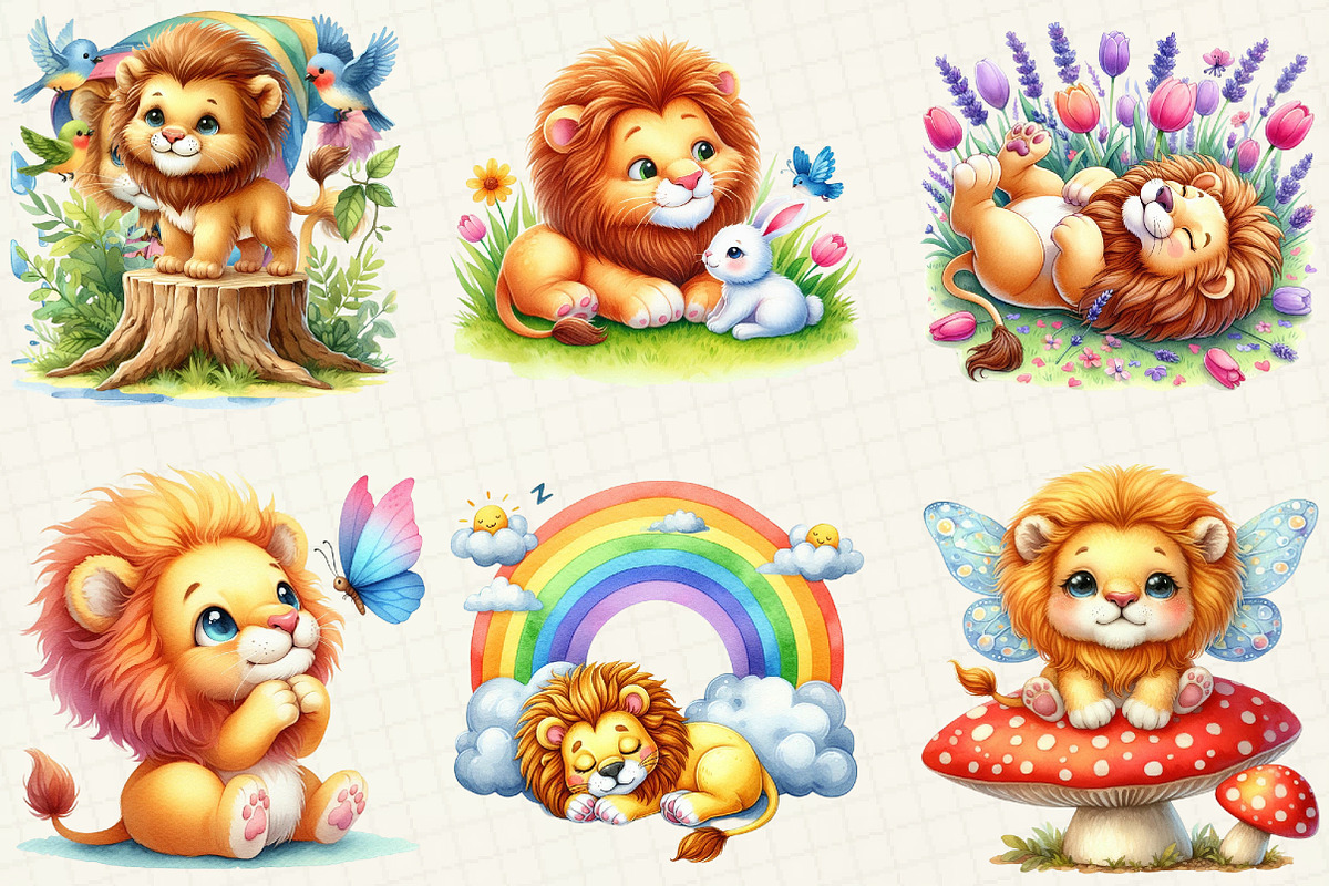 Cute Spring Lion Clipart, an Illustration by OK Design (Photo 4 of 5)