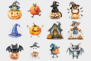Watercolor Quirky Halloween Clipart, a Seasonal Illustration by Design Market (Thumbnail 2 of 5)
