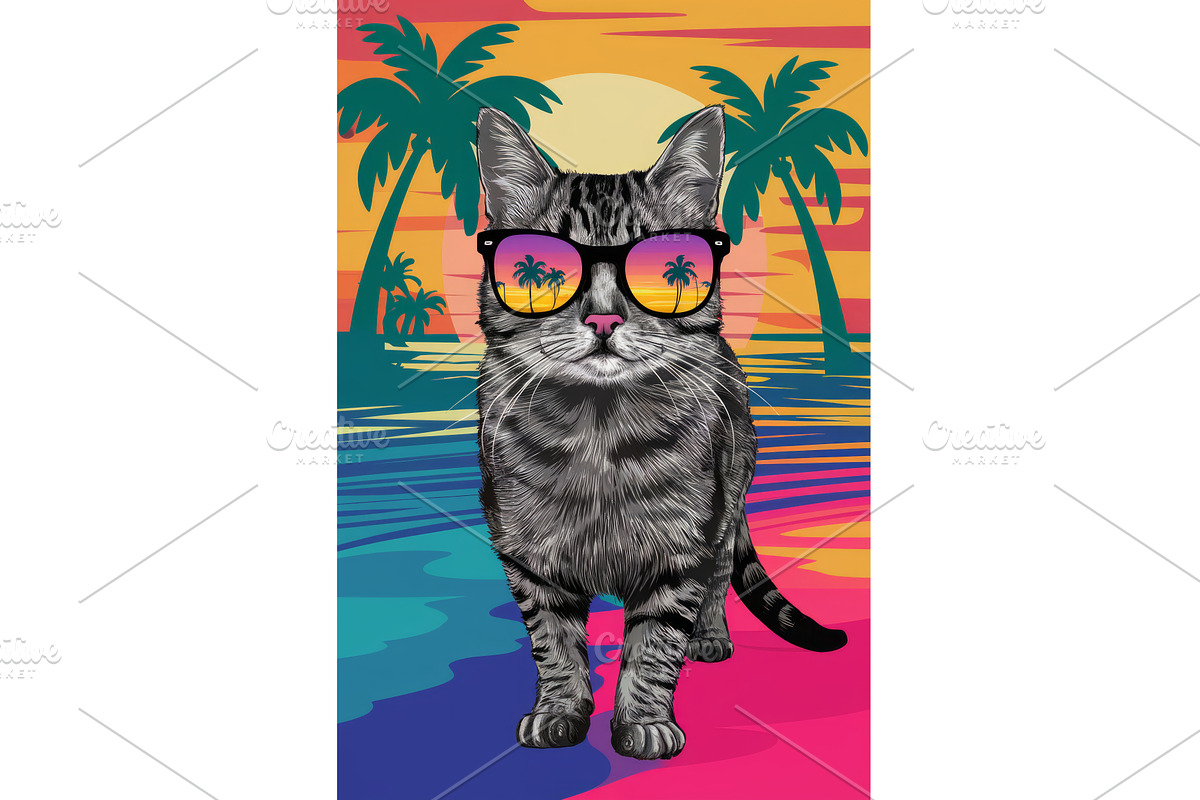 Trendy Cat with Sunglasses, an Illustration by tilialucida