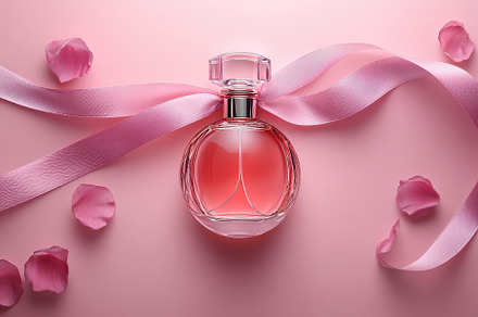 Elegant perfume bottle surrounded by, a Photo by Tanuart