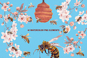 Watercolor happy bee clipart set, an Illustration by Art & Things (Thumbnail 2 of 6)